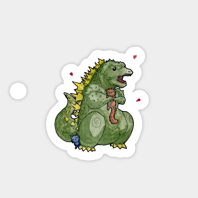 Godzilla loves Kittens Sticker by UntidyVenus